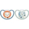 Биб залъгалка силиконова Nuk Space/Night 2 бр. 18+м + box, лъв