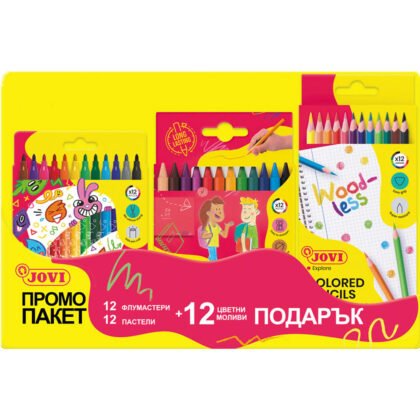 Jovi к-кт промо флумастери, пастели+моливи 12 цв.