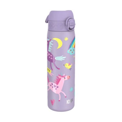 Бутилка за вода Ion8 Print, метална, 600 ml, Unicorns лилав