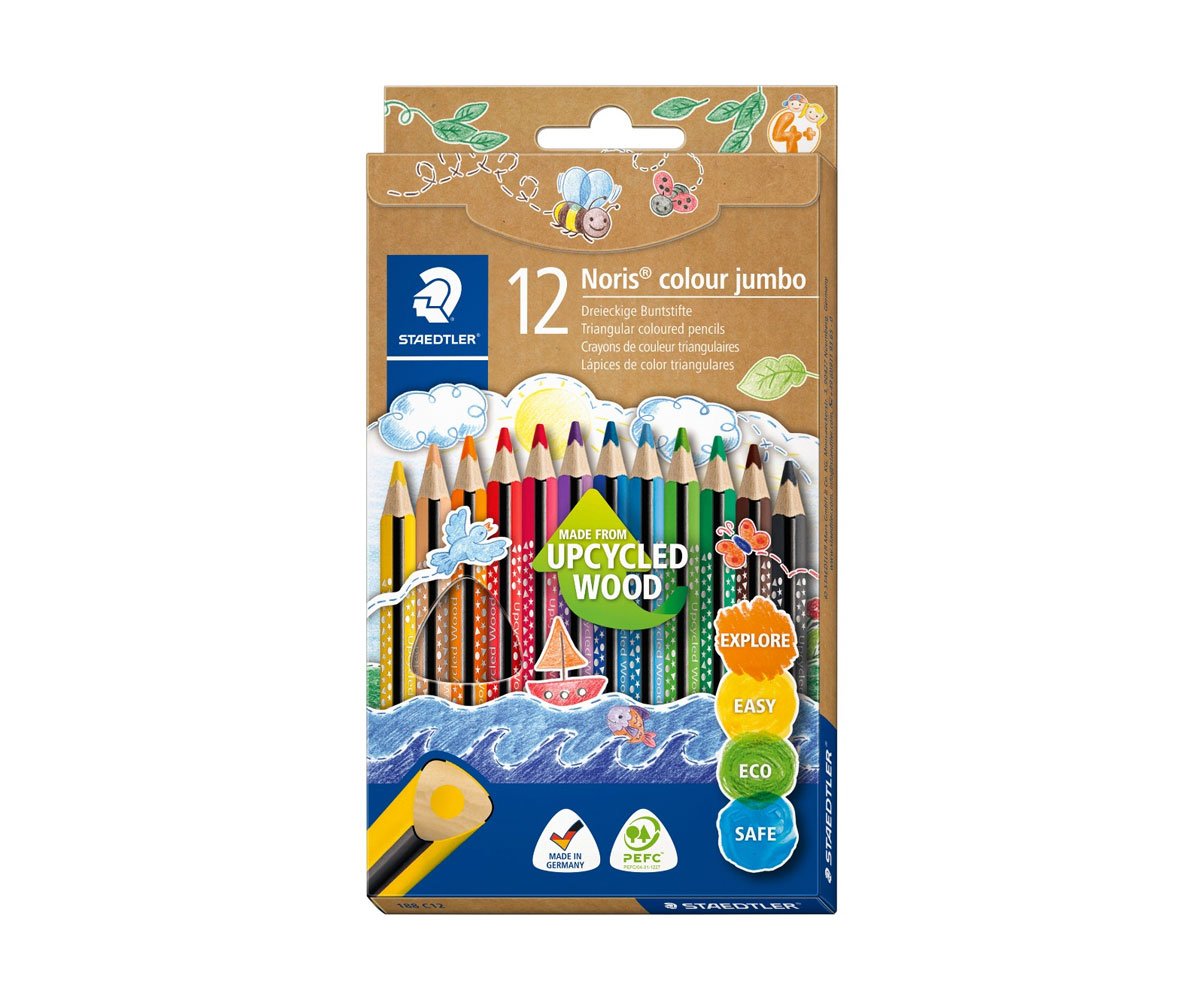 Цв. моливи Staedtler Noris Jumbo, 10+2 цвята+ост.