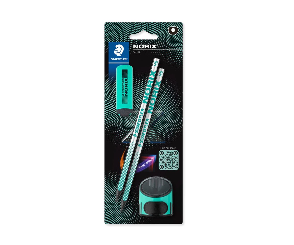 Молив Staedtler Norix 181 HB, 2 бр. + гума + остр., зелен