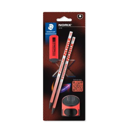 Молив Staedtler Norix 181 HB, 2 бр. + гума + остр., корал