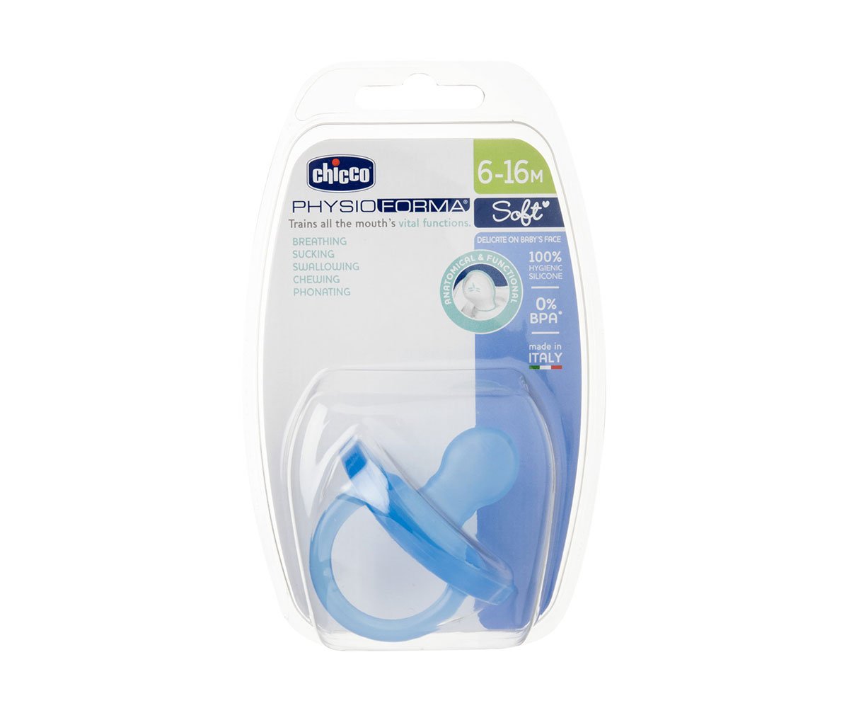 Chicco Nurs-Залъгалка Physio Soft силикон 6-12 м синя