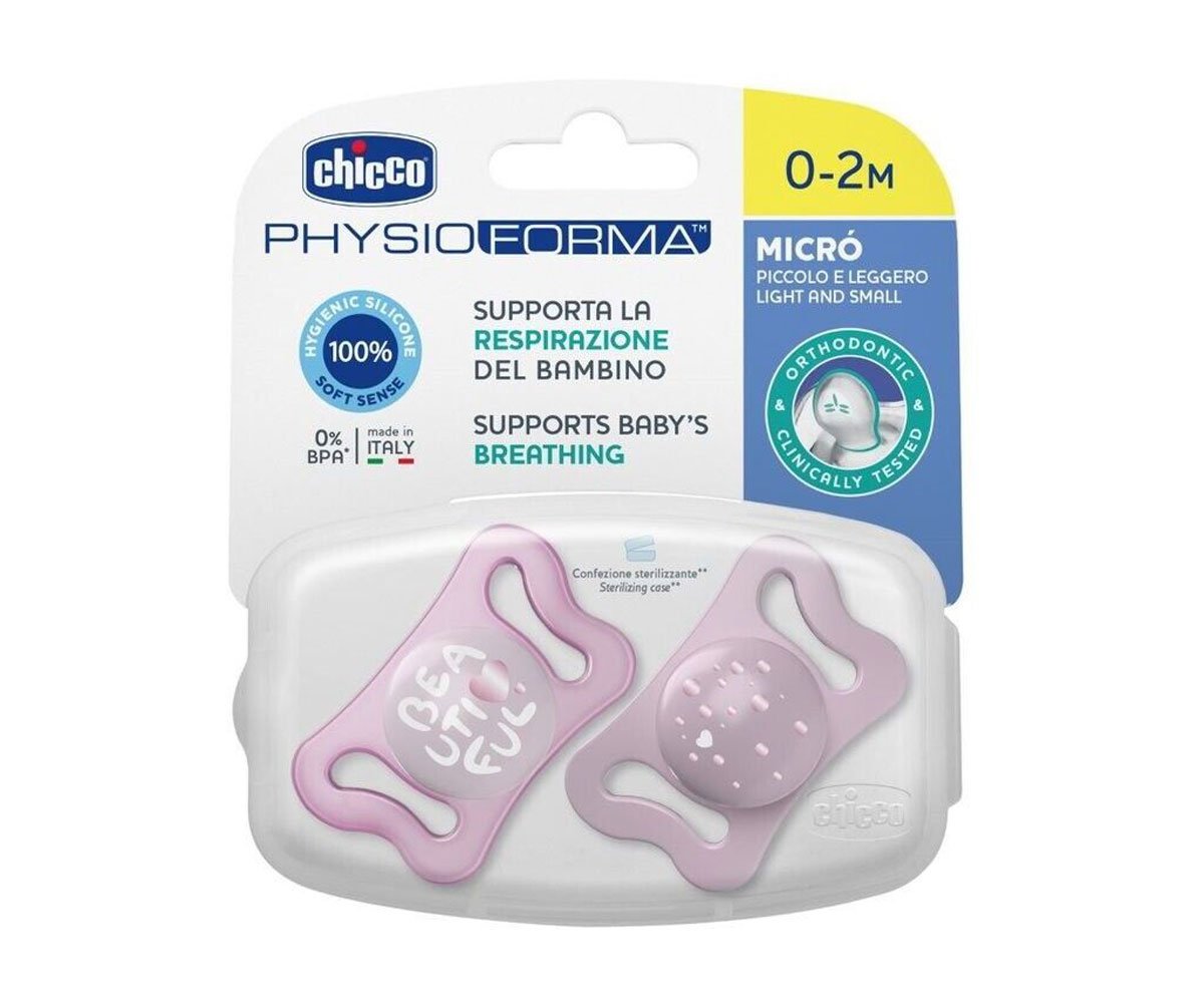 Chicco Nurs-Залъгалка Physio Micro 0-2 м момиче 2 бр.
