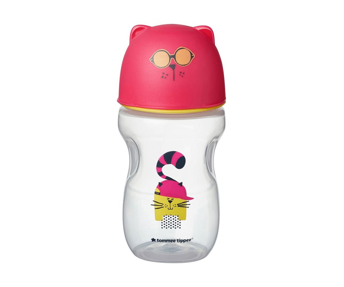 Tommee Tippee-Преходна чаша с мек силиконов накрайник 300мл Коте, розова