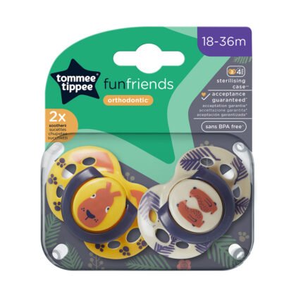 Tommee Tippee-Ортодонтични залъгалки Fun Friends 18-36м 2бр. жълт заек/беж меяе