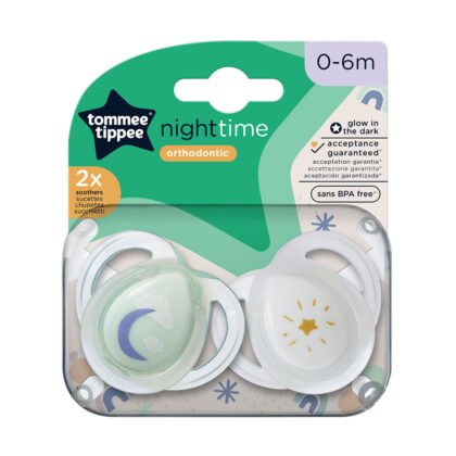 Tommee Tippee-Ортодонтични залъгалки Night 0-6м 2бр. звезди/луна син
