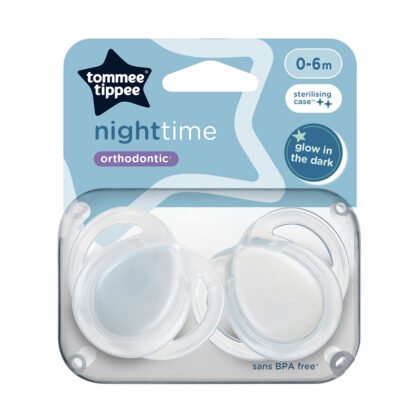 Tommee Tippee ортодонтична залъгалка Night 0-6м бяла/синя