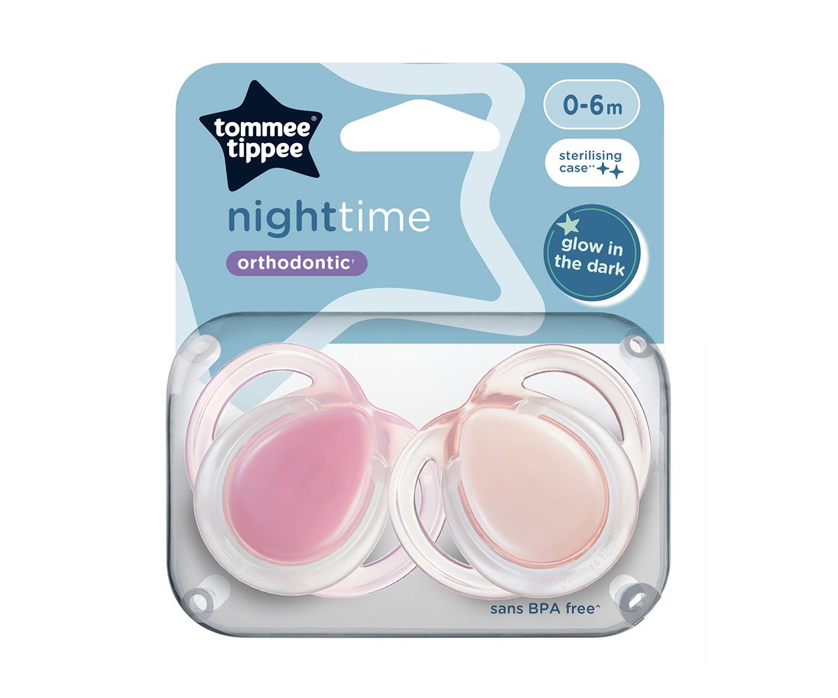 Tommee Tippee-Ортодонтични залъгалки Night 0-6м 2бр. розов