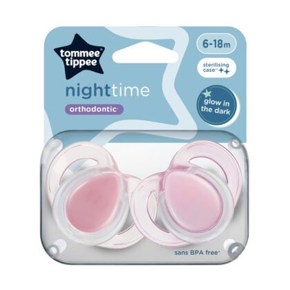 Tommee Tippee-Ортодонтични залъгалки Night 6-18м 2бр. розов