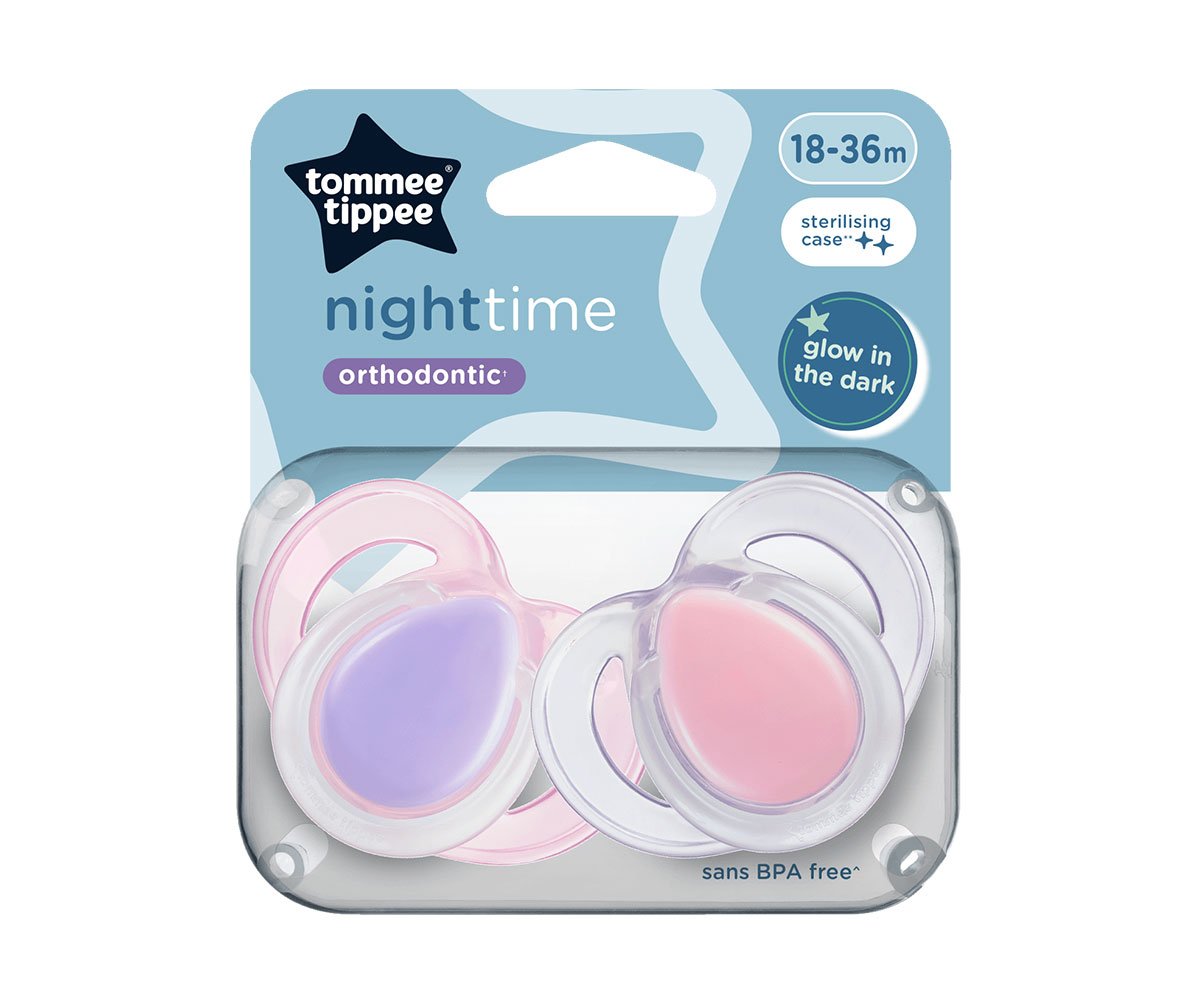Tommee Tippee ортодонтична залъгалка Night 18-36м розова