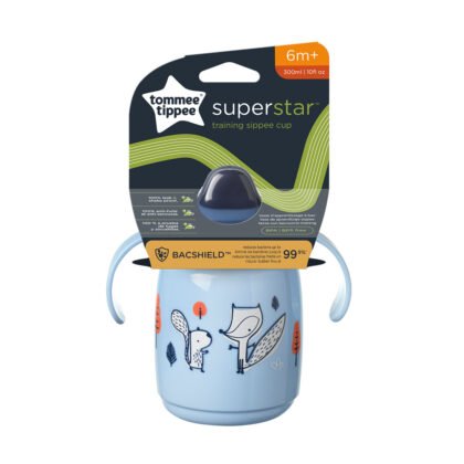 Tommee Tippee-Неразл. се чаша с мек накрайник Superstar с дръжки 300мл 6м+, Bacshield, син