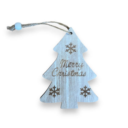 Коледна дървена играчка за закачане - Елхичка Merry Christmas, 12 см