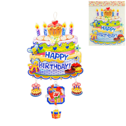 3D Парти украса торта със свещички - Happy Birthday
