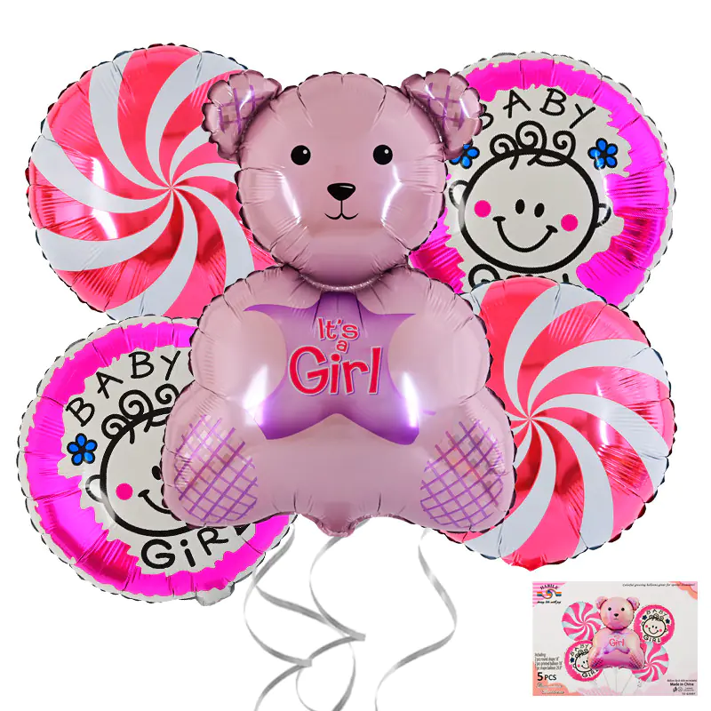 Комплект балони It's a Girl с мече в розово
