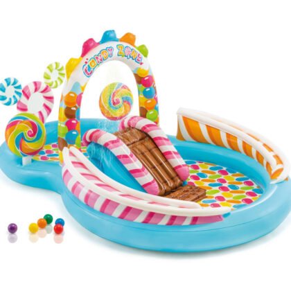 INTEX - Надуваем център за игра с пързалка Бонбонландия Candy Zone, 295х191х130 см