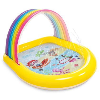 INTEX - Детски надуваем басейн със сенник и пръскалка Дъга, 147х130х86 см