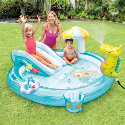 INTEX - Надуваем център за игра с пързалка Алигатор, 201х170х84 см