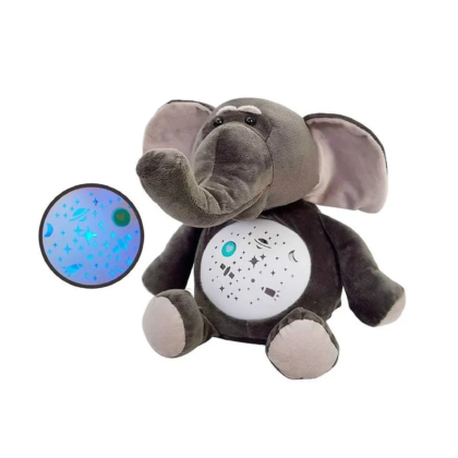 Плюшена играчка Слон с проектор и музика, сив, 30 см