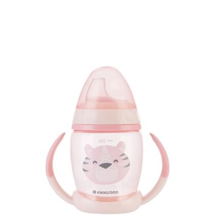 Чаша със силиконов накрайник 200мл Happy face Pink