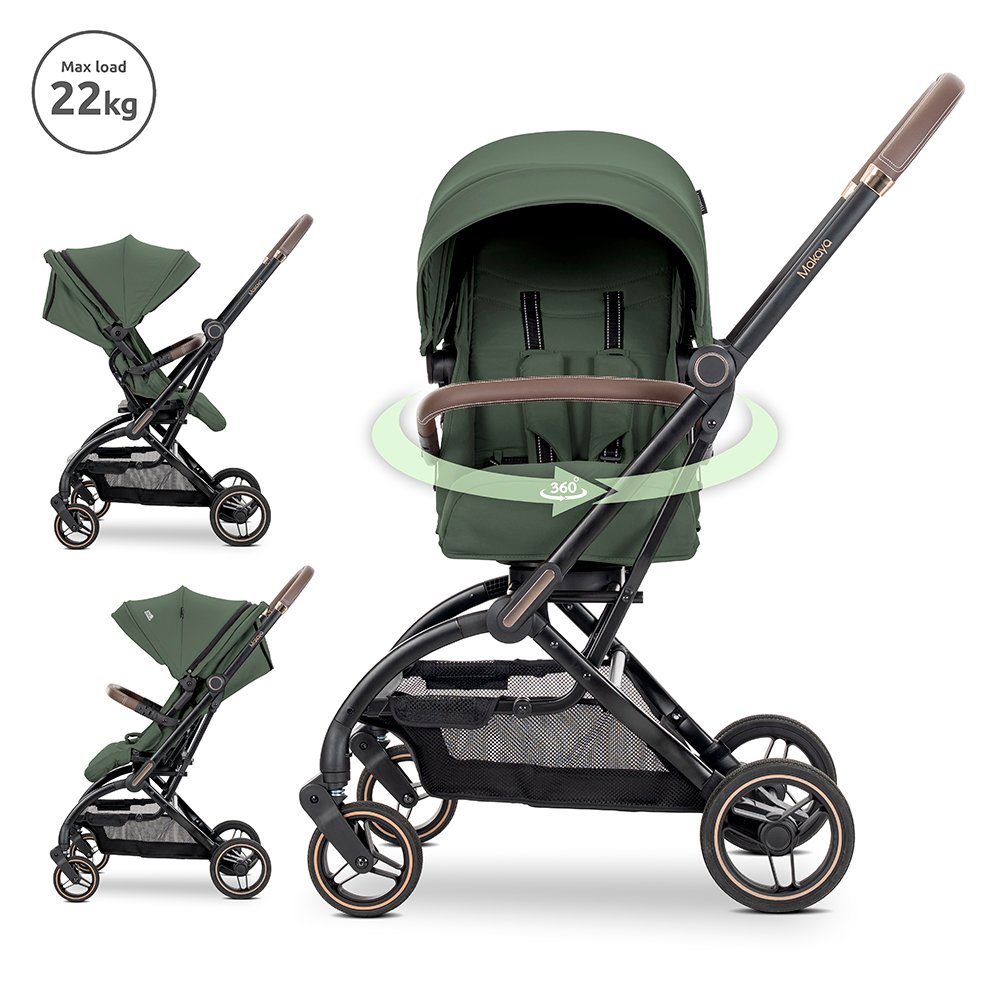 Детска количка Makaya Green до 22 кг с ротация 360