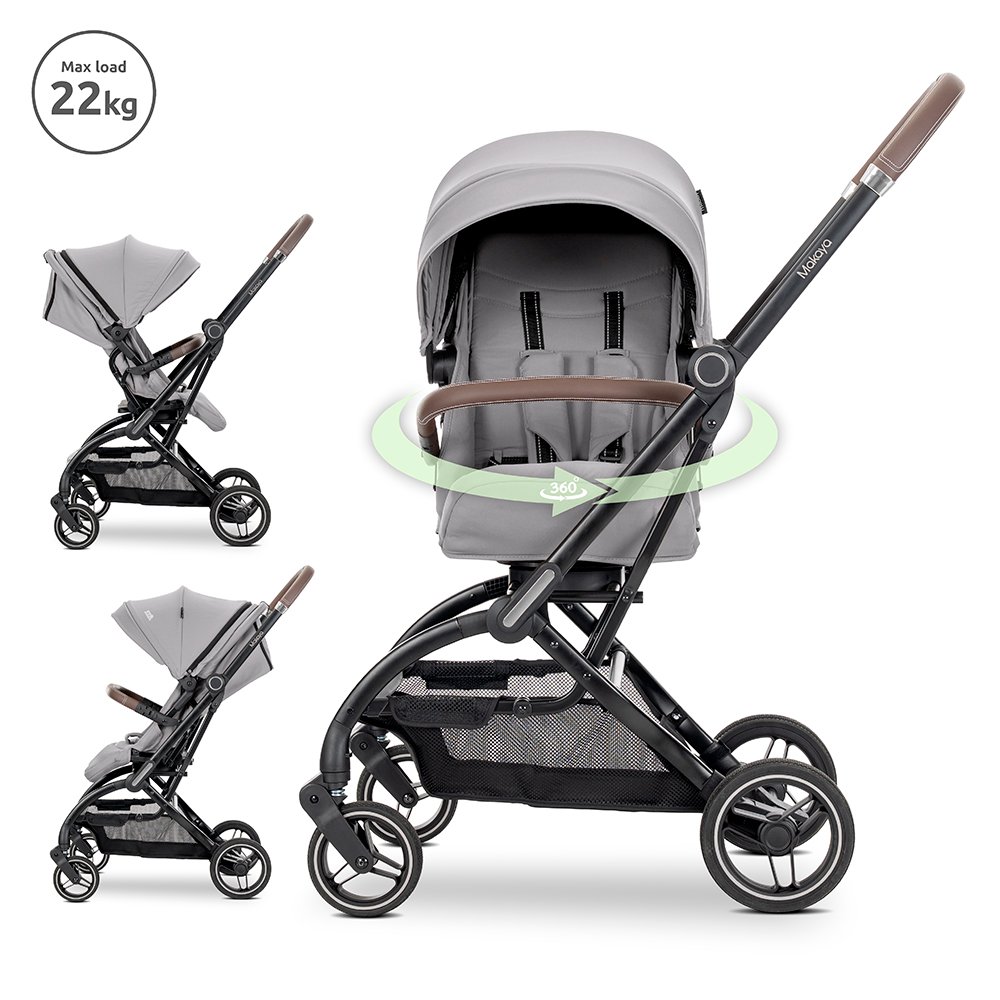 Детска количка Makaya Grey до 22 кг с ротация 360